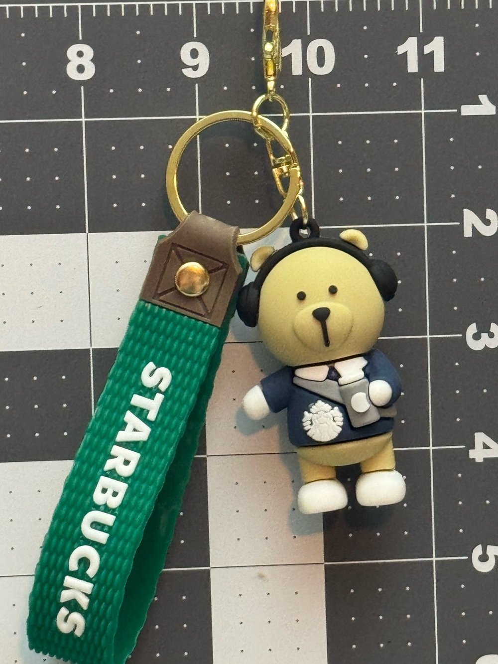 NWOT Blue Barista Bear Keychain with Green Logo Strap - Picture 8 of 11